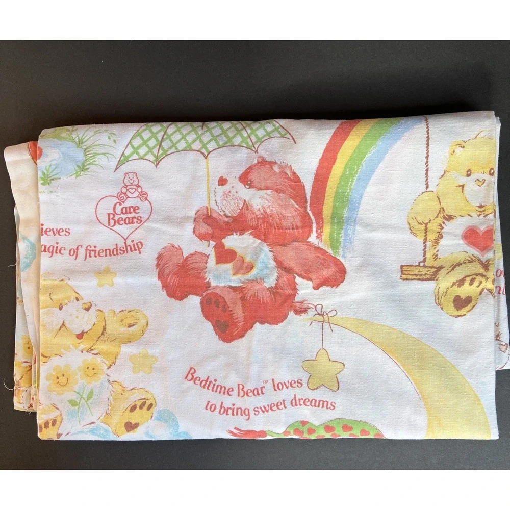 Vintage 80's Care Bear Twin Bed Sheet Set One Fitted One Flat Sears Made USA